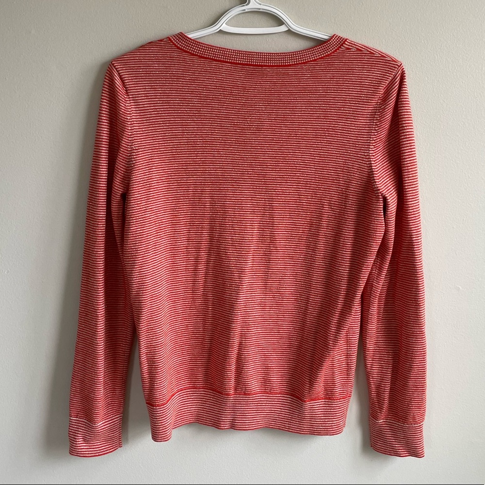 TALBOTS PETITE ORANGE CREAM METALLIC GOLD CARDIGAN BUTTON FRONT RIUND NECK - Picture 4 of 8